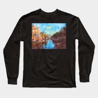 Amsterdam canal boats watercolor art painting Long Sleeve T-Shirt